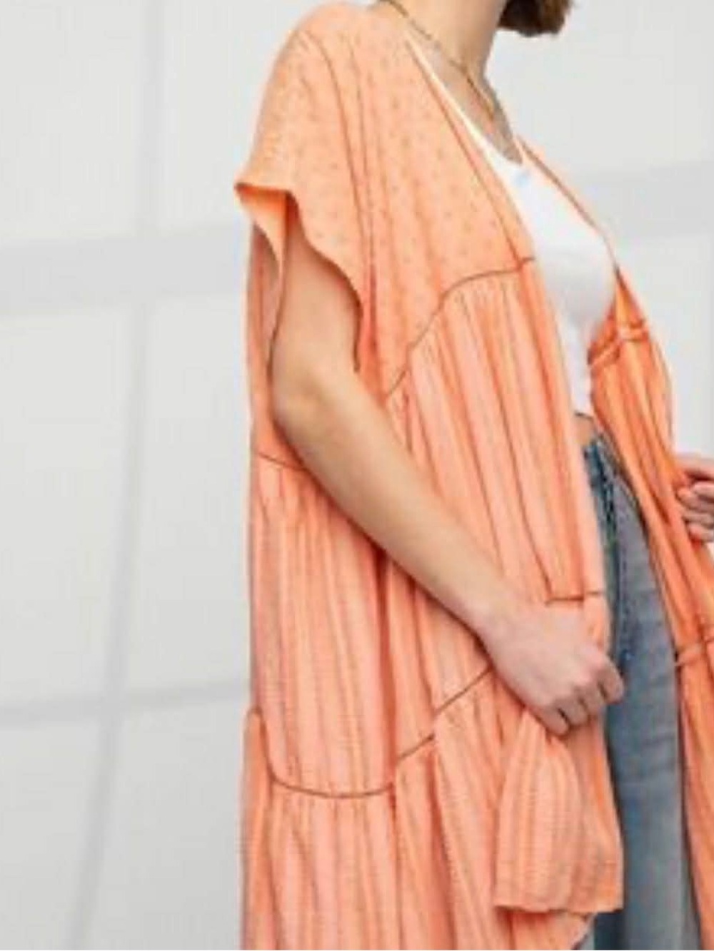 Peach Lightweight Open Front Kimono